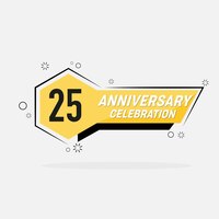 Vector 25th years anniversary logo, vector design with yellow geometric shape with gray background .