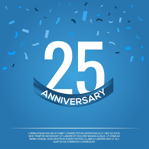 25th years anniversary, vector design for anniversary celebration with blue and white color