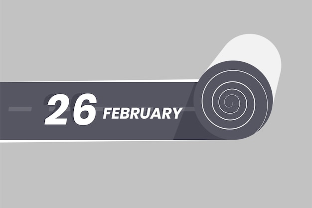 26 februari kalender icoon rollen in de weg 26 februari datum maand icoon vector illustrator