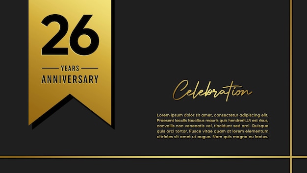 26 jaar verjaardag sjabloonontwerp met gouden lint Eenvoudige en luxe stijl vector sjabloon