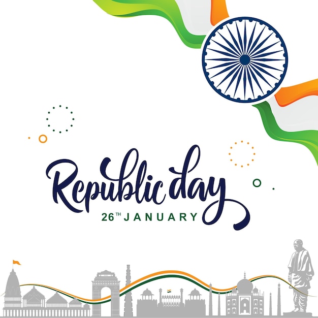 ベクトル 1月26日 インド共和国記念日 バナーデザイン ラム・マンディール スタチュア・オブ・ユニティ タジ・マヘル