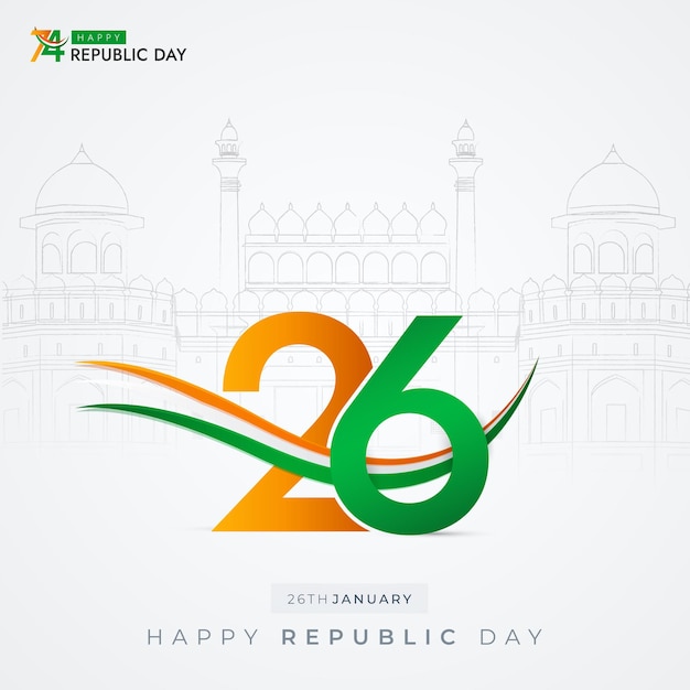 Vector 26 january india republic day 74th celebration social media post