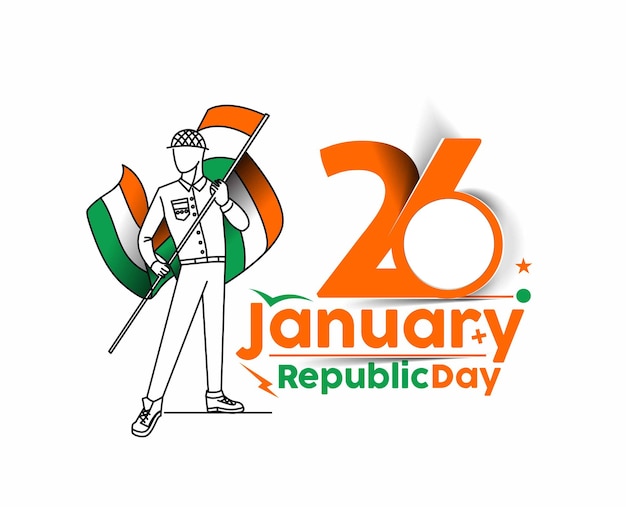 Vector 26 january republic day concept with a boy holding indian flag. cartoon vector background.