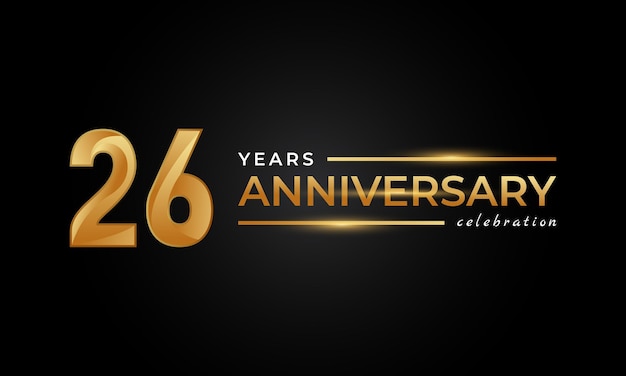 26-jarig jubileumfeest met glanzende gouden en zilveren kleur geïsoleerd op zwarte achtergrond