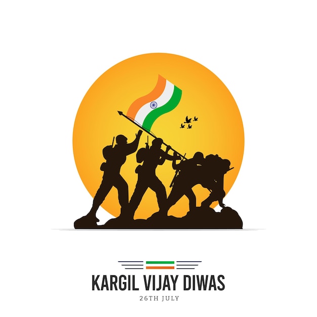 26 juli Kargil Vijay Diwas Design Concept met Indiase vlag en leger Social Media Post