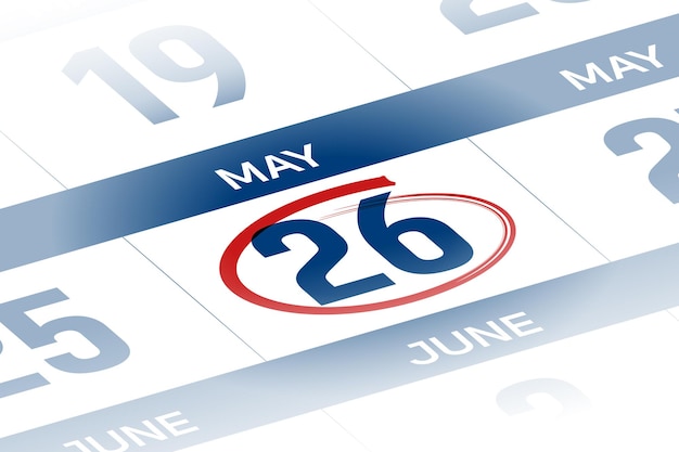 26 may 2025 year calendar day vector illustration
