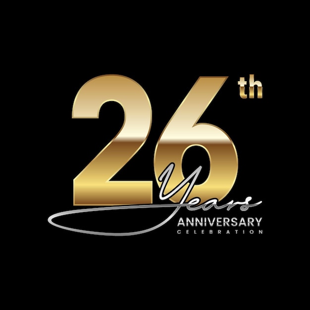 Logo di lusso per 26 anni di anniversario con modello vettoriale del logo in stile anello dorato