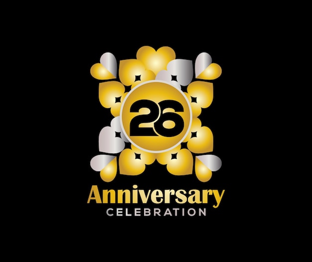 26 Years Anniversary Day Company Or Wedding Used Card Or Banner Logo Gold Or Silver Color Mixed