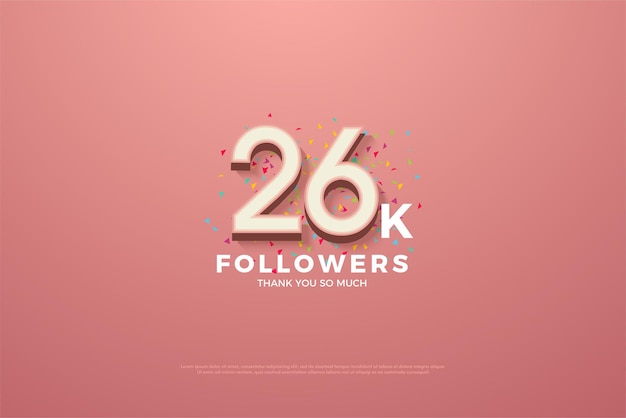 26k followers on celebratory paper sprinkles background.