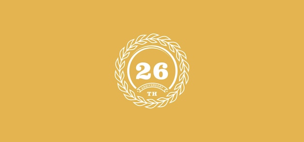 リングとフレームのホワイトカラーとゴールドの背景を持つ26周年記念ロゴ