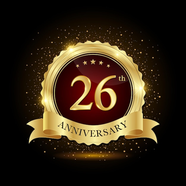 26th Anniversary Дизайн золотой эмблемы для дня рождения Юбилейный логотип Юбилейный шаблон