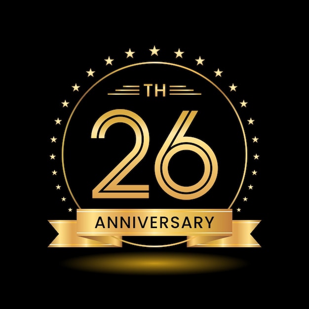 26th Anniversary logo design Golden number concept design Line Art style Logo Vector Template