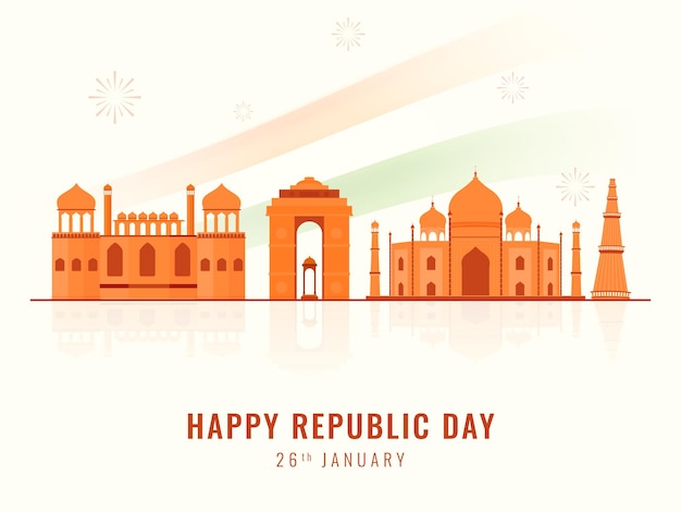 26th January Happy Republic Day Concept With India Famous Monument Against White Background
