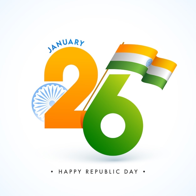 Vector 26th january text with wavy indian flag