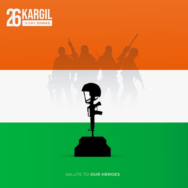 26 июля Каргил Виджай Дивас Концепция дизайна с индийским флагом и армией Пост в социальных сетях