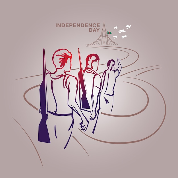 Вектор 26 марта счастливый день независимости бангладеш векторная иллюстрация флаг свободы бойцы за свободу