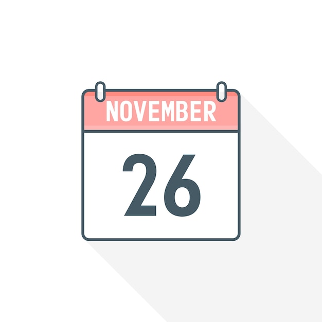 26th November calendar icon November 26 calendar Date Month icon vector illustrator