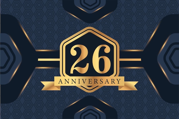 Vector 26th year anniversary celebration logo vector design with black elegant color on blue background