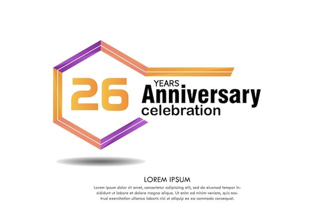 Logo dell'anniversario del 26° anno con numero colorato e disegno vettoriale del telaio