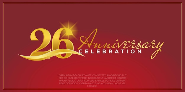 26th years anniversary, vector design for anniversary celebration with gold and red colour.