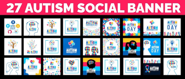 27 big mega bundle of Autism Awareness Day social media post banner design Autism Awareness Day