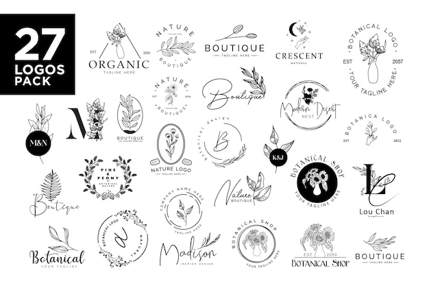 Vector 27 botanical logos bundle amp kit pack