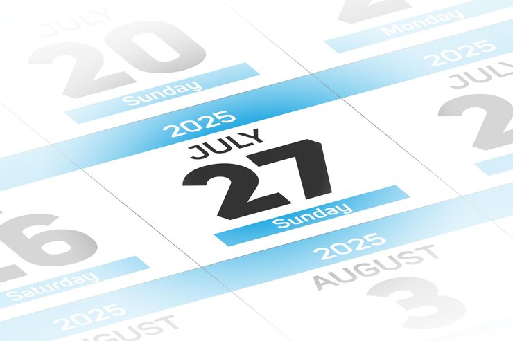 Vector 2025년 7월 27일 날짜, 달력, 날짜 터 일러스트레이션