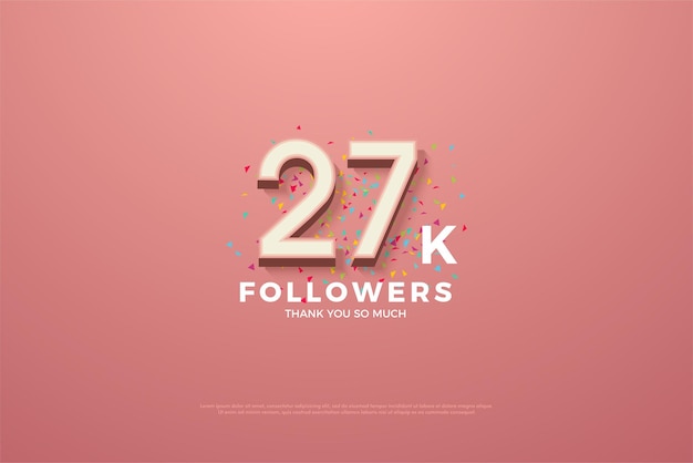 Vettore 27 k follower banner con spruzzate di carta di celebrazione festiva