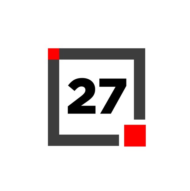 灰色の四角形のアイコンが付いた 27 の数字 27 の数字のモノグラム