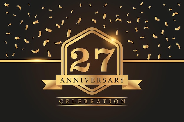 27 year anniversary celebration vector golden elements on black background abstract