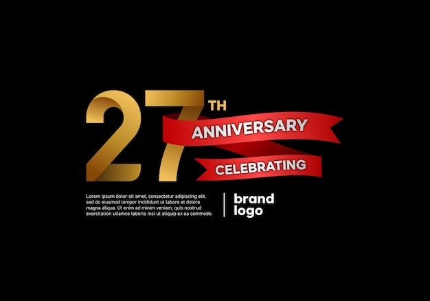27 years anniversary logo with gold and red emblem on black background