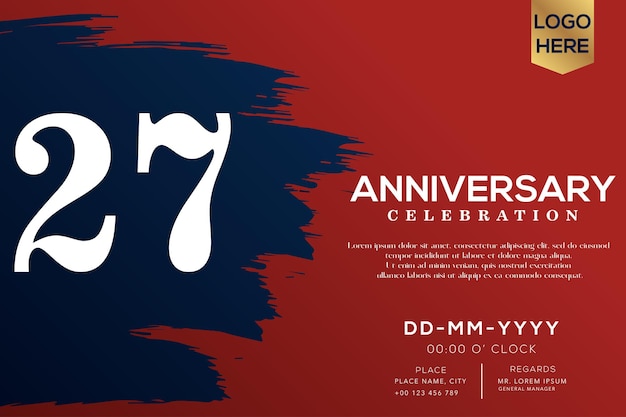 27 years anniversary with blue brush isolated on red background vector design