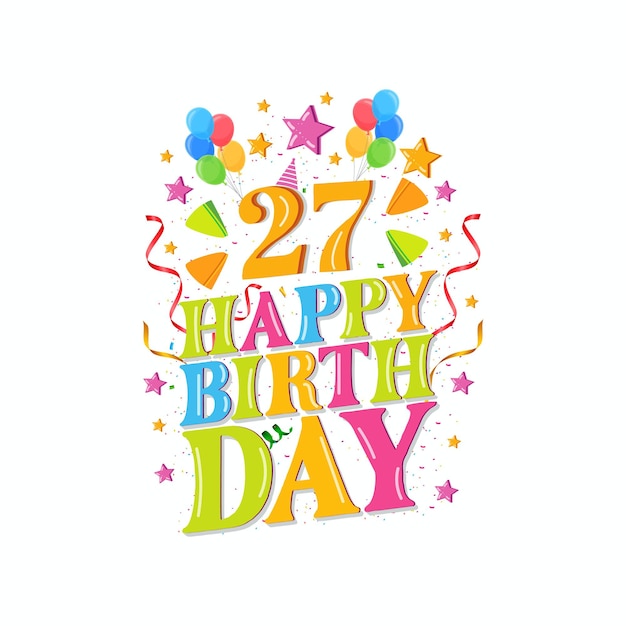 27e gelukkige verjaardag-logo met ballonnen vector illustratie ontwerp voor verjaardagsviering