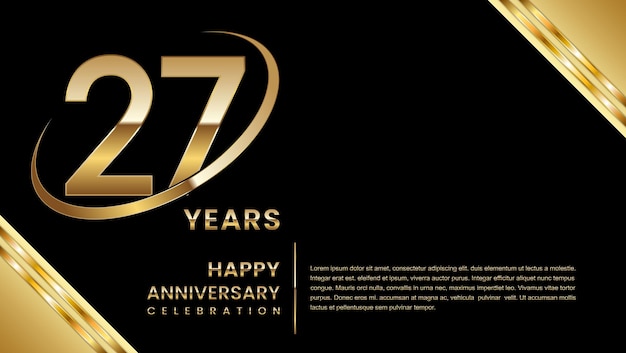 27e verjaardag sjabloonontwerp met een gouden nummer op een zwarte achtergrond