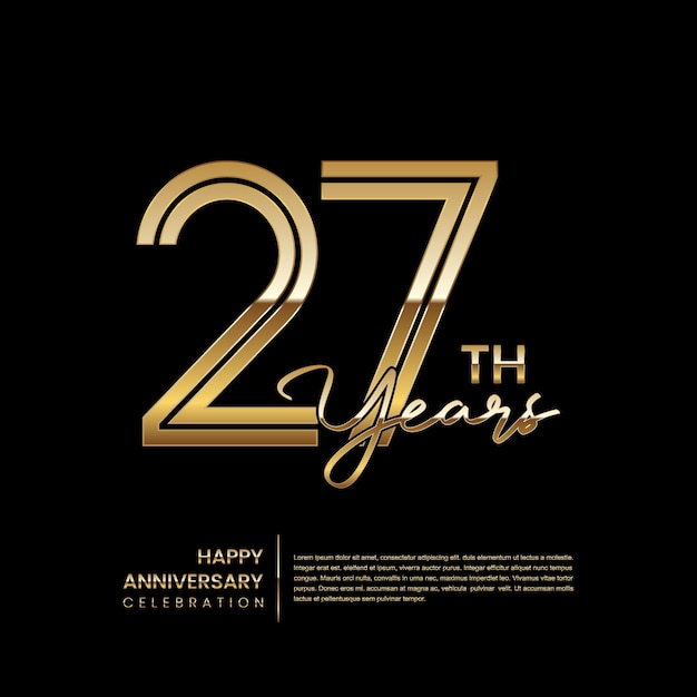 27e verjaardagslogo met dubbele lijnstijl Gouden lijnontwerp Logo Vector Template