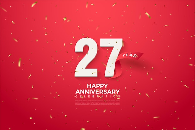 27-я годовщина фон с изогнутыми красными числами и лентой.