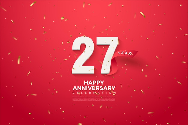 27th anniversary background with curved red numbers and ribbon.