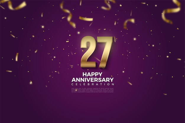 27th anniversary background with numbers and gold ribbon drop.