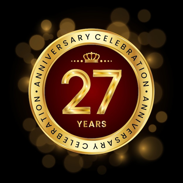 Vector 27th anniversary celebration logo design with golden emblem style logo vector template