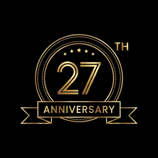 Дизайн эмблемы 27-летия с золотым цветом для праздничного мероприятия Line Art Design Logo Vector