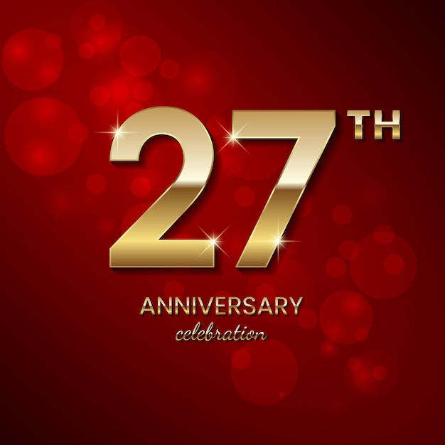27th Anniversary Logo Golden number with sparkling confetti and glitter Vector Template