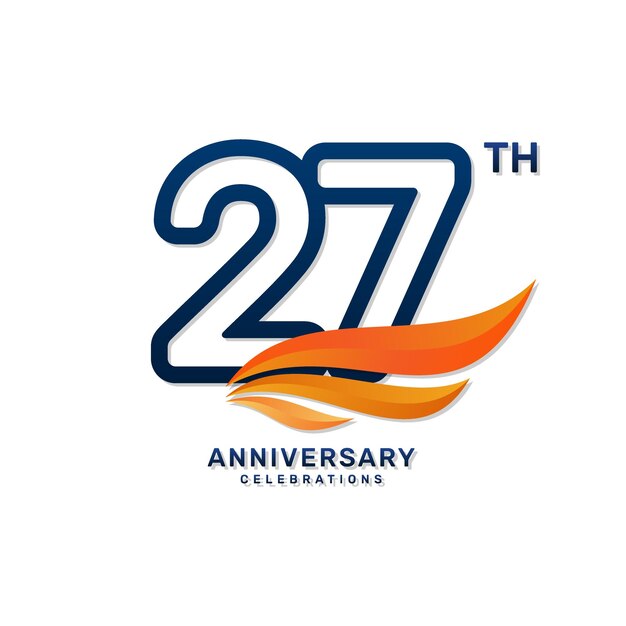 Вектор Логотип 27-летия в простом и роскошном стиле с синими цифрами и оранжевыми крыльями