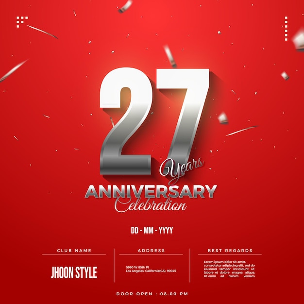 27th anniversary on red background and black and white numbers