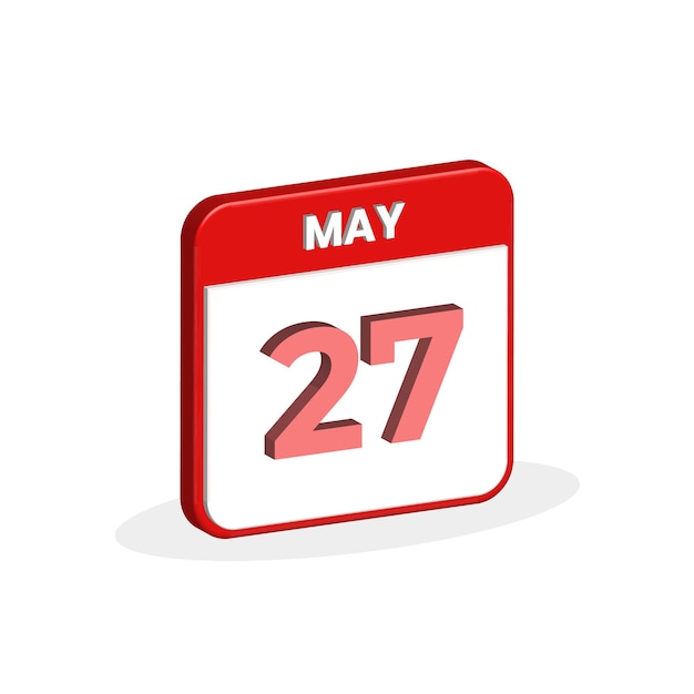 27th May calendar 3D icon 3D May 27 calendar Date Month icon vector illustrator