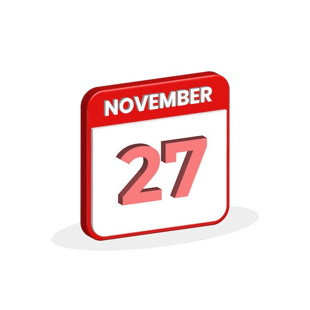 27th November calendar 3D icon 3D November 27 calendar Date Month icon vector illustrator