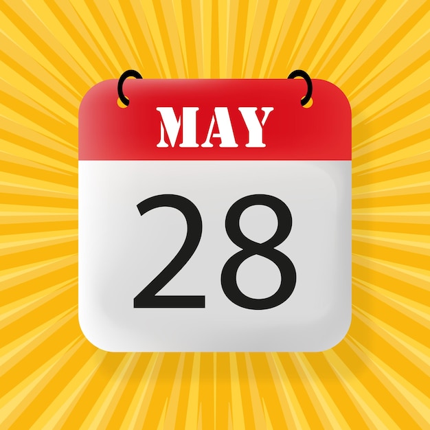 Вектор 28 мая календарь 2024 года 3d-иллюстрация в стиле поп-арта векторная икона для бизнеса и рекламы