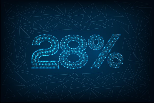 28 percent discount sale futuristic polygonal digital wireframe connected dots on blue background