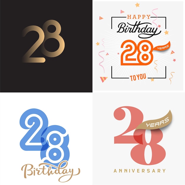 Vettore 28 anni anniversario vettore numero icona compleanno logo etichetta anniversario design