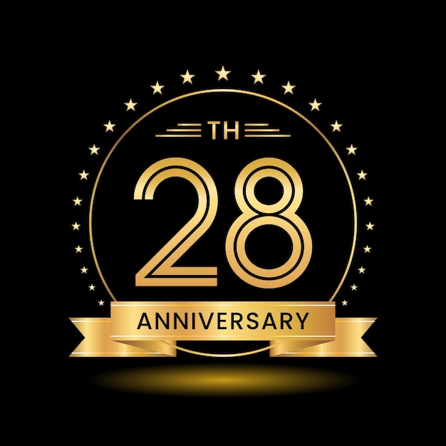28e verjaardag logo ontwerp Gouden getal conceptontwerp Line Art stijl Logo Vector Template