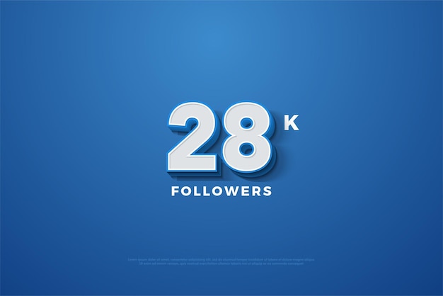28,000명의 팔로워가 부드러운 파란색 배경에서 축하합니다.